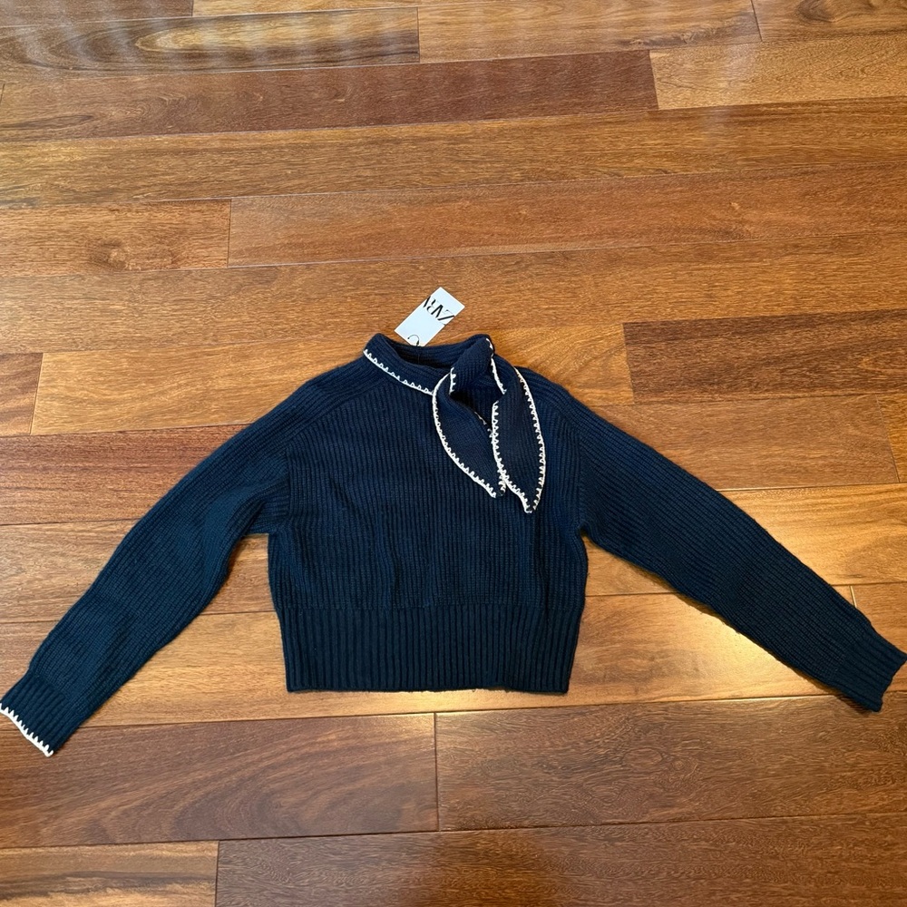 Zara Navy Sweater with White Accents